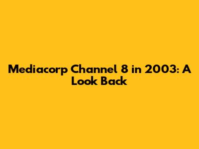 Mediacorp Channel 8 in 2003: A Look Back