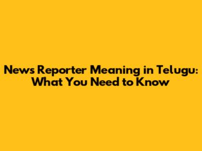 News Reporter Meaning in Telugu: What You Need to Know